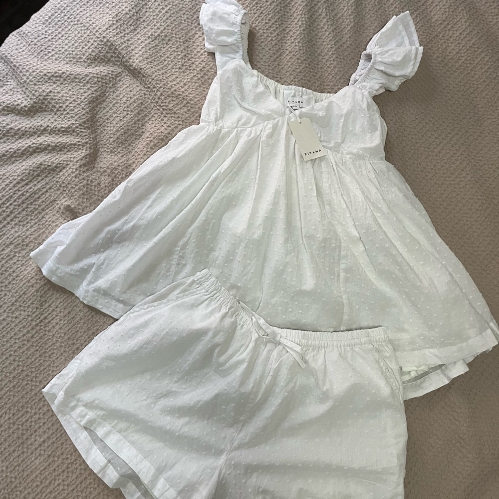 White Ruffled Pajama Set